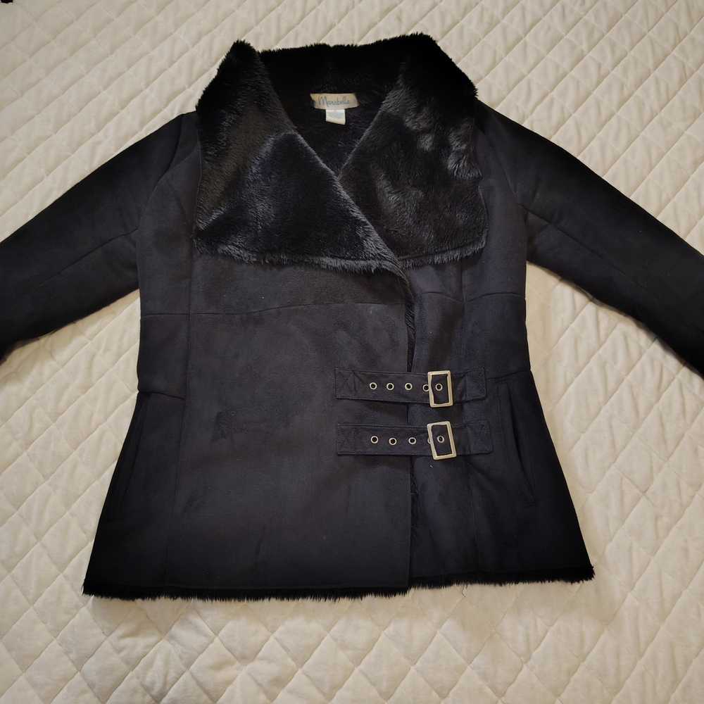 Vintage Style Women's Teddy Jacket with Faux Fur Collar - Black